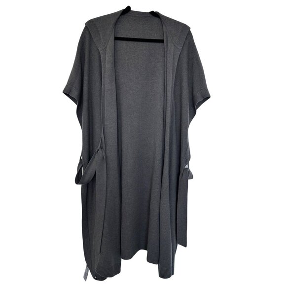 Athleta 100% Wool Daydream Knit Wrap Sweater Hooded One Size Gray Casual Warm - Picture 3 of 11